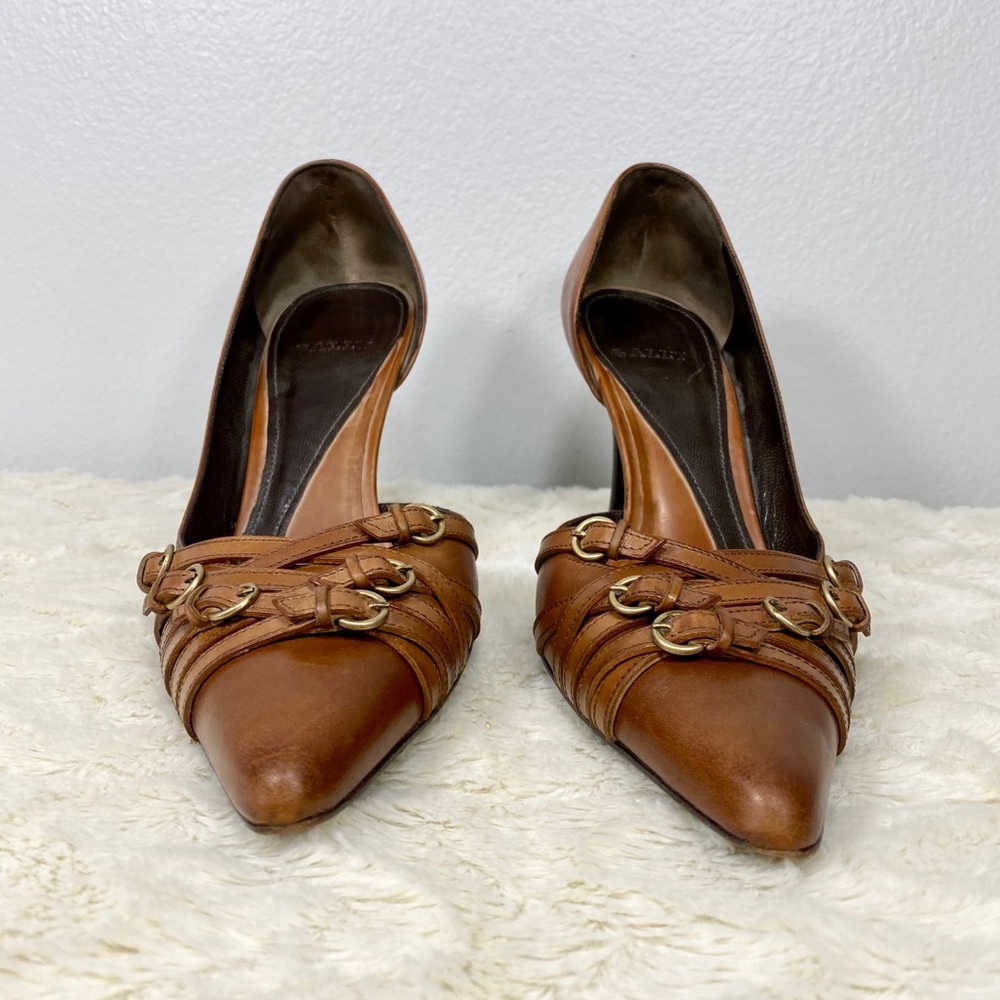 Bally Tan Leather Stilettos w/Decorative Buckles - Picture 5 of 16